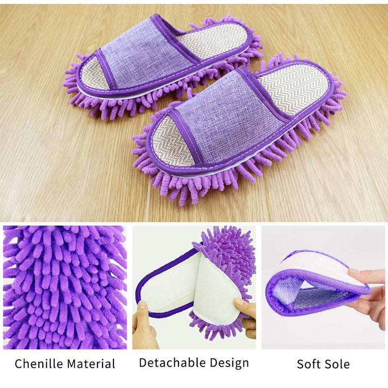 Moolecole Microfiber Mop Cleaning House Slippers Detachable Mopping Shoes Cleaning Tools Fits Womens Size 5.5-8 Purple - Image 5